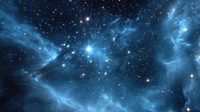 Exploring the vastness of space with brilliant stars and a stunning nebula painting the cosmos in shades of blue and black