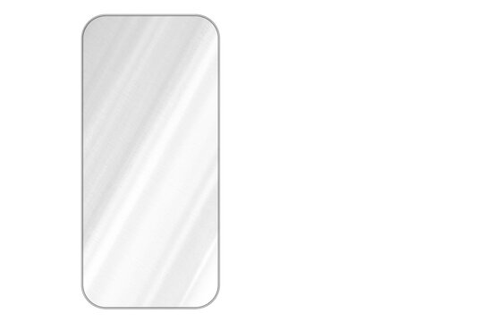 Transparent glass frame in the form of a telephone with soft reflections and realistic glare isolated on transparent background.