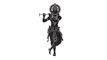 Krishna playing the flute, depicted as a silhouette with intricate jewelry and traditional attire, radiating divine energy. © Beckham 