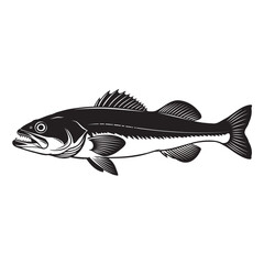 Sea Bass Fish Illustration Vintage Hand Drawn Woodcut Style Black and White Marine Animal Vector