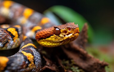 Obraz premium Venomous Pit Viper with Colorful Patterned Scales in Natural Habitat