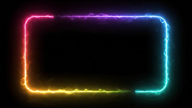 Glowing neon electric rectangle frame border abstract background with vibrant spectrum colors dynamic animation