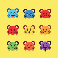 Fototapeta premium Set of Cute Emoji Bear Icons on Yellow Background