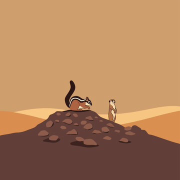 Chipmunk and Ground Squirrel on Hill
