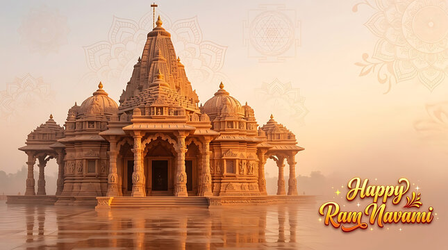 Beautiful Ram Temple Architecture: Happy Ram Navami Morning Greeting