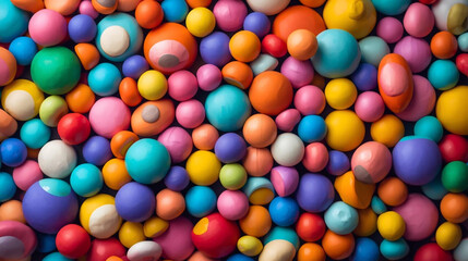 Obraz premium Colorful Matte Spheres and Ovals Background Fun Playful 3D Render Art wallpaper 4k ,Generative AI.