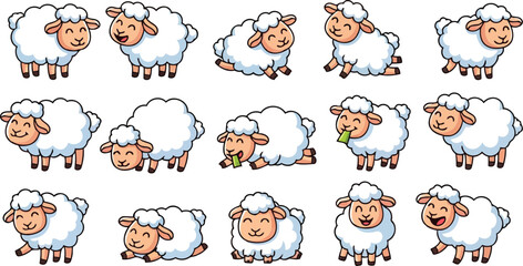 Cute cartoon sheep character poses vector illustration © Husmath