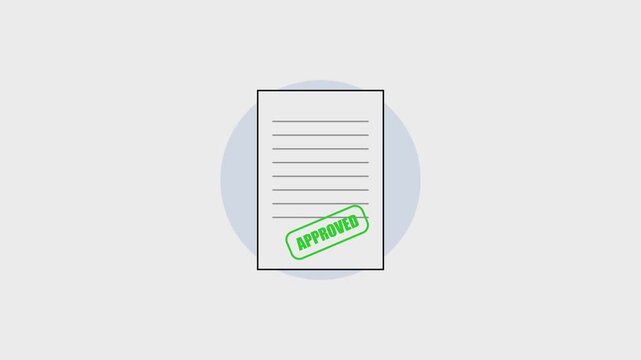 Animation Hand Stamping Approved on Document: Business Approval, Authorization and Office Paperwork Concept Illustration 