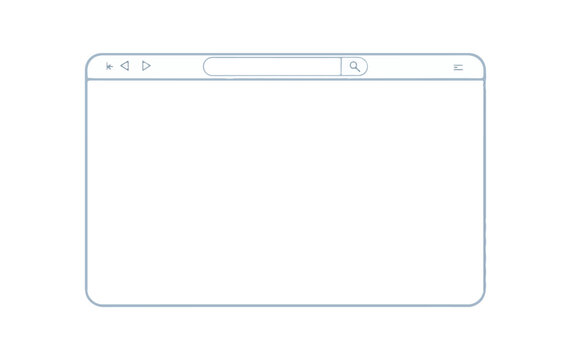 Wireframe sketch of a web browser window with search bar and navigation buttons Keywords: wireframe, sketch, browser, window