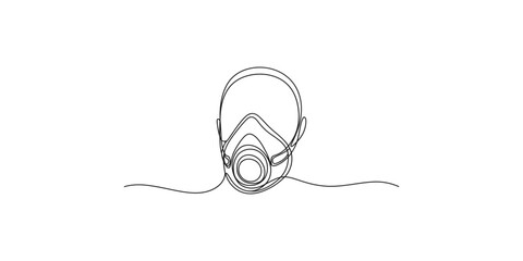 Obraz premium Continuous line drawing of a protective breathing mask with straps respirator gas safety equipment protection