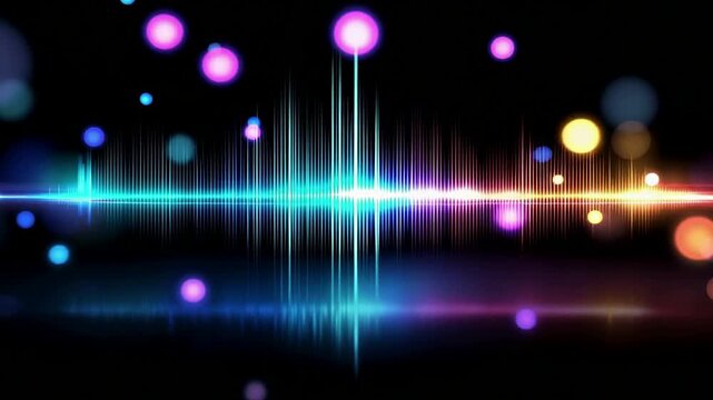 А dark cosmic background displays vibrant, colorful waveform patterns representing an abstract alien communication signal