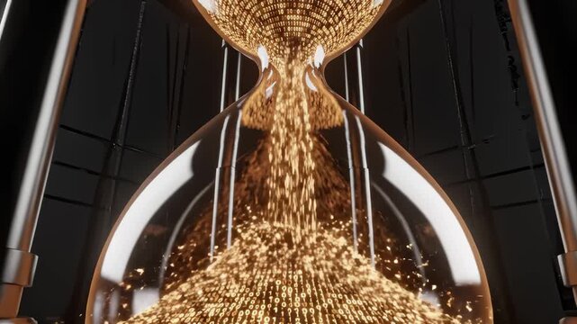 Digital Hourglass With Binary Code Flowing Through Time