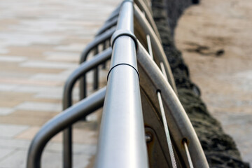 Perspective View of Stainless Steel Railing Along Coastal Seawall.
