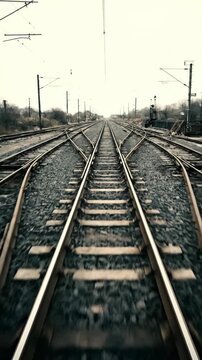 Railway tracks converge and diverge into the distance