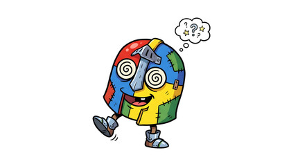 Fototapeta premium Colorful puzzle piece character thinking.
