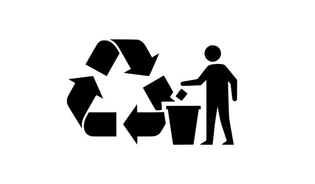 Universal recycling and tidy man packaging symbol waste disposal vector icon