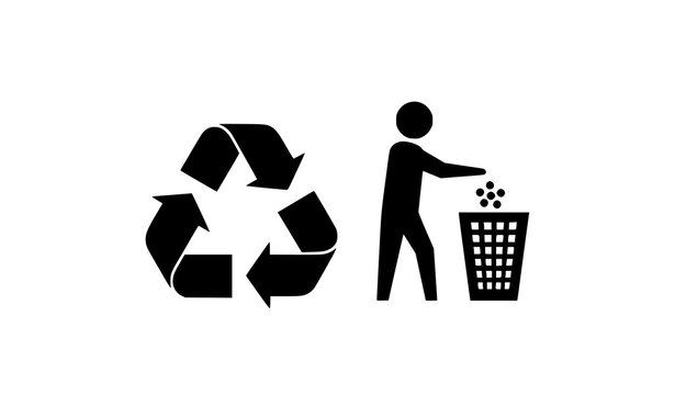 Universal recycle triangle and tidy man packaging waste disposal vector symbol