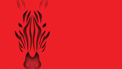 Minimalist abstract illustration of a zebra's face with striking black stripes against a vibrant red background, symbolizing boldness and simplicity © hildawati