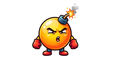 Angry cartoon orange bomb character boxing.