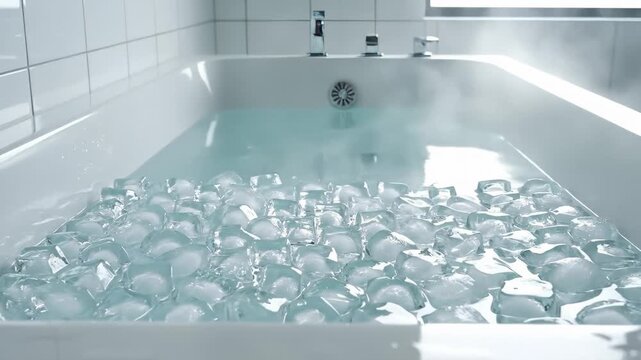 Ice Cubes Floating in Bathtub Filled With Water and Ice