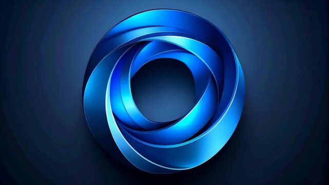 Abstract blue 3D twisted rings and circular metallic coil shape on a dark backdrop with modern futuristic design elements