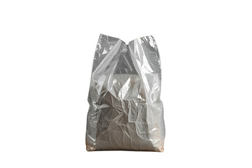 Crumpled clear plastic bag with content representing single-use packaging, waste, and environmental pollution concept