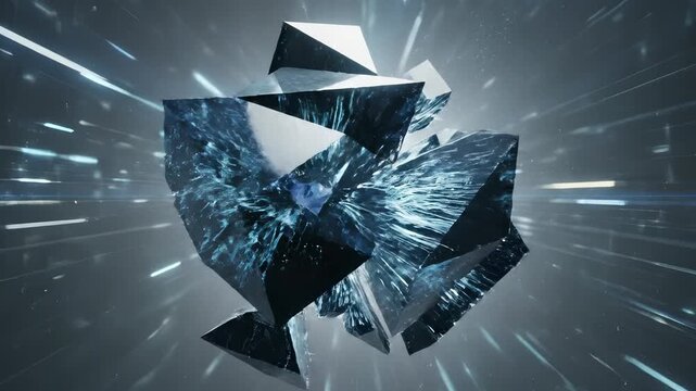 Abstract crystal formation with light streaks in a futuristic environment.