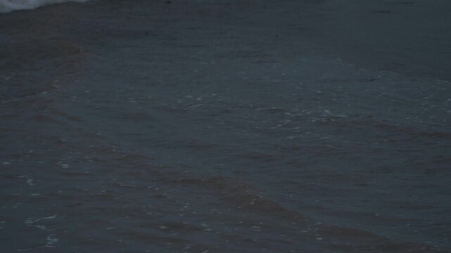 海水と河口の茶色い水の混じった波打ち際