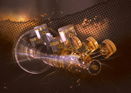 Abstract background with design engine pistons, Lubricating oil for repairs