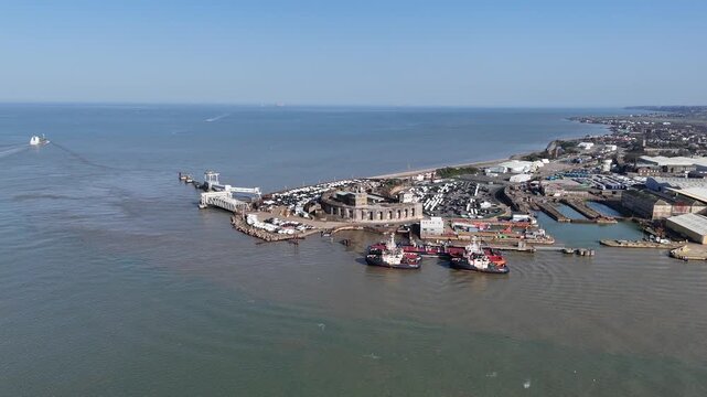 Garrison Point Isle of Sheppey Kent UK Panning drone aerial