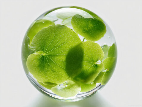 CICA PDRN | Centella Asiatica Leaves in Water Sphere | Natural Skincare Ingredient Concept