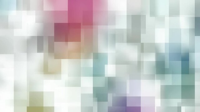 Modern abstract background with soft pastel colored geometric squares and rectangles in a blurred mosaic pattern. Trendy digital art design perfect for creative projects and web visuals