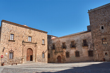 Fototapeta premium Renaissance facade of the Episcopal Palace in Plaza Santa Maria in Caceres,Spain