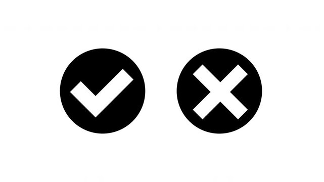 Checkmark And Cross Mark Animation Success Approval Rejection Yes Or No Black Isolated On White Background