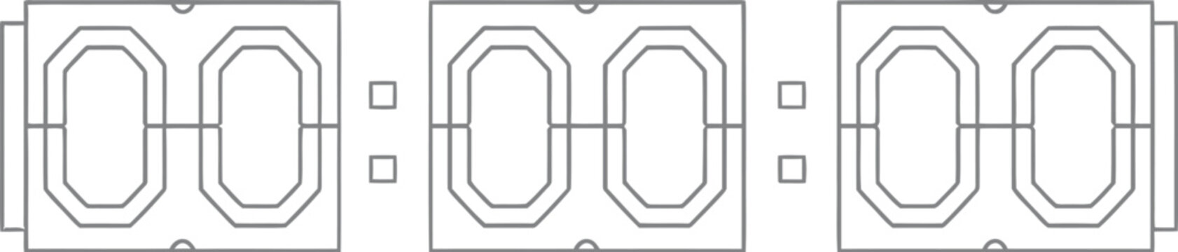 Detailed technical drawing of three identical rectangular mechanical components with rounded inner outlines