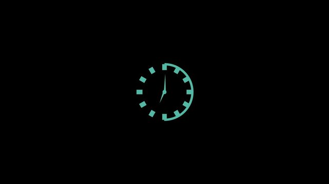 Teal clock face with segmented markers and hands on a black background Keywords: clock, time, teal, segmented, markers, hands, digital, graphic, design, minimalist, modern, concept, countdown