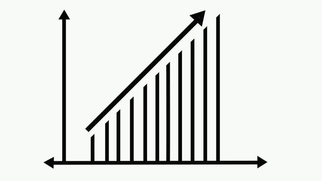 Simple bar graph with upward trending arrow and axes Keywords: graph, chart, bar chart, line graph, arrow, upward trend, growth, increase, data, statistics, business, finance, economics, progress