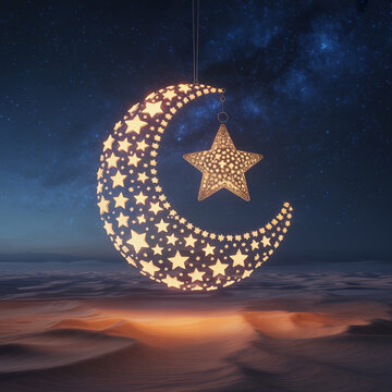 Islamic Crescent Moon Star Night Ramadan Background