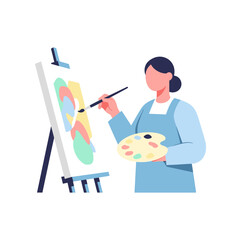 Fototapeta premium Artist painting abstract art on canvas with palette and brush, creative hobby