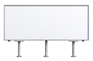 Obraz premium Empty large horizontal billboard structure with white copy space supported by metal posts isolated on white or transparent background. PNG die-cut for advertising