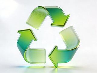 Obraz premium Translucent Green Glass Recycling Symbol Highlighting Sustainable Practices and Circular Resource Use