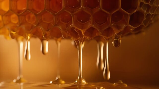 Golden Honey Dripping from Beehive Frames.