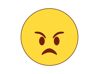 Angry yellow emoji face flat icon with furrowed brows and downturned mouth