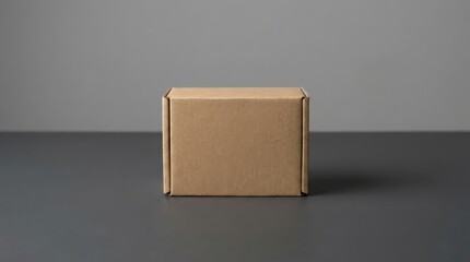 Obraz premium Small blank brown cardboard box resting on a dark surface