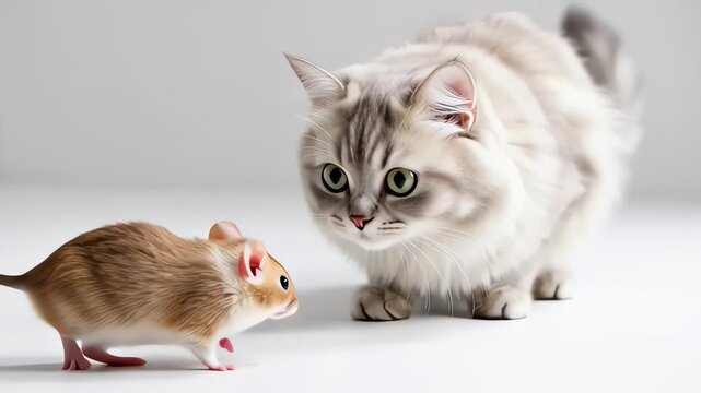 Cat and mouse interaction closeup.