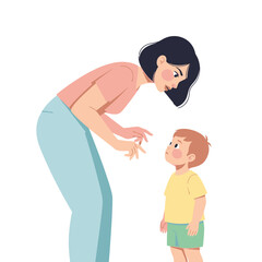 Fototapeta premium Mother Scolding Child, Disappointed Parent Lecturing Kid, Childhood Discipline, Family Conflict