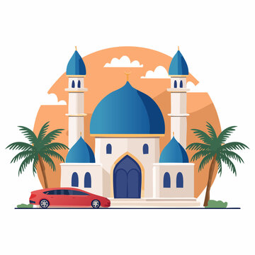 Peaceful Modern Mosque in Village Mudik Destination Vector