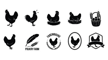 Black and white chicken farm logos and silhouettes collection © Ajoy