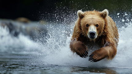 Obraz premium brown bear swimming in water