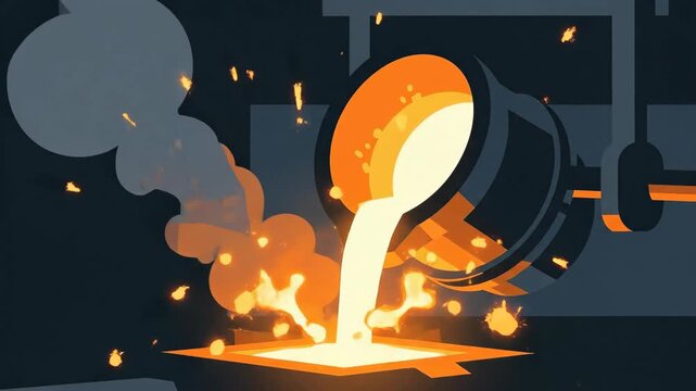 Molten metal pouring process industrial illustration